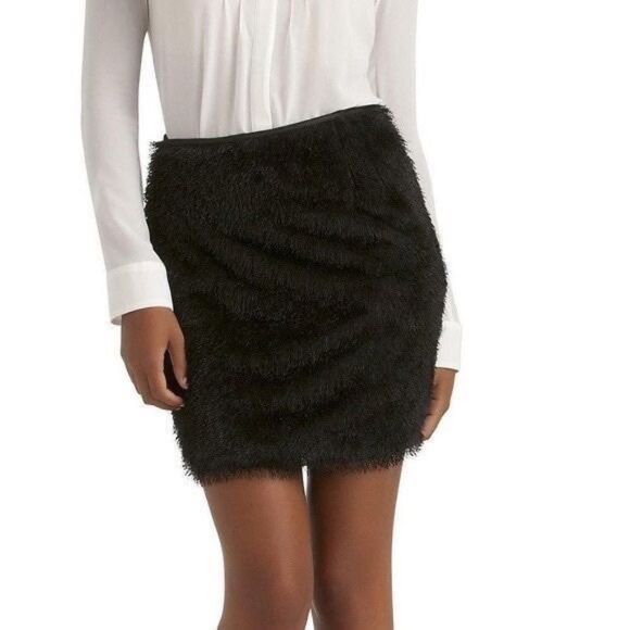 Kardashian Kollection Soft Fringe Mini Skirt Black Lined Side Zip KKW Large - Picture 1 of 15